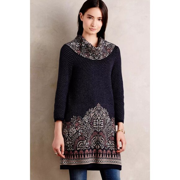 Anthropologie Moth Imperial Garden Cowl Neck Tunic/Dress Sweater Medium - Picture 1 of 7